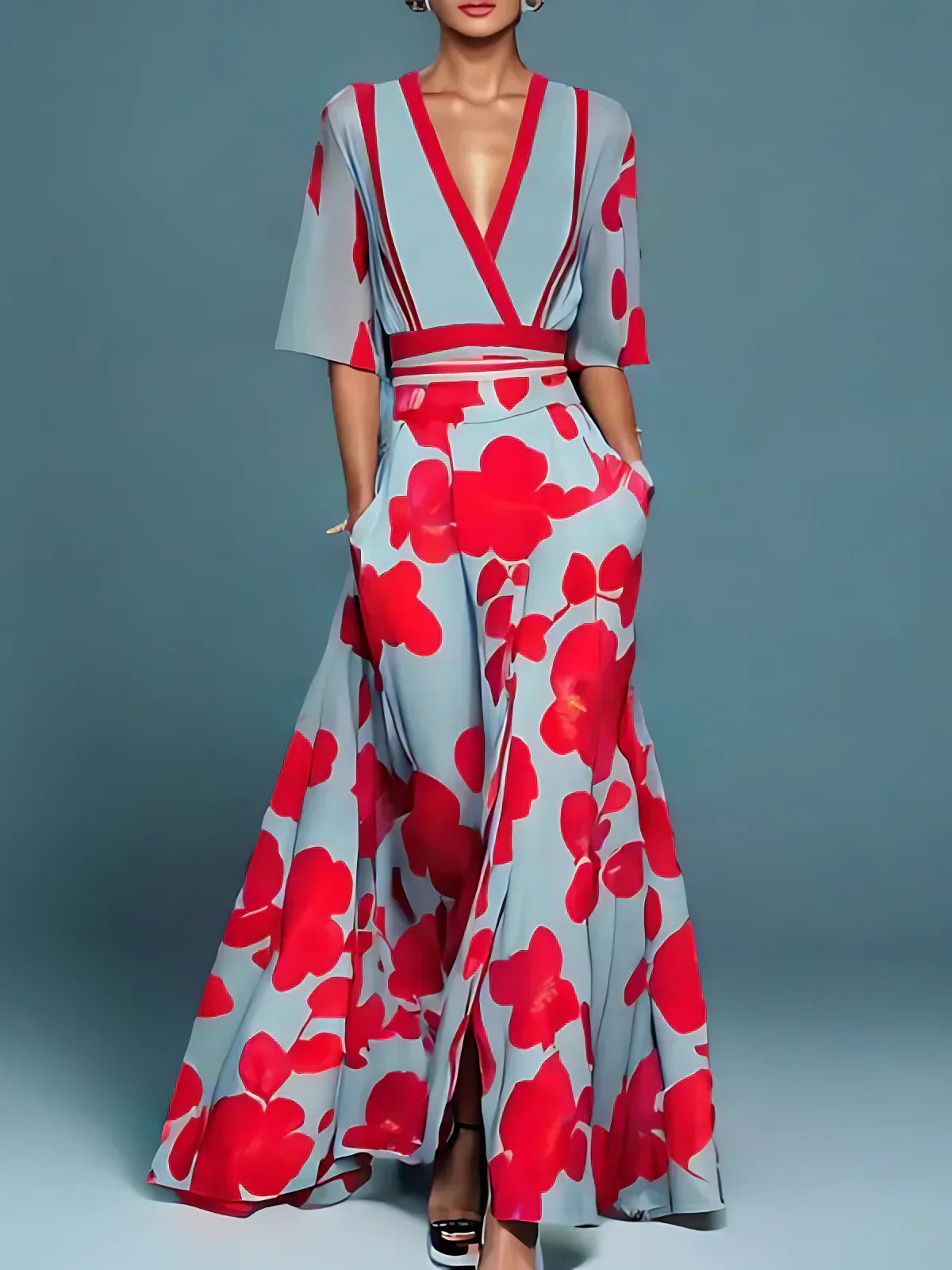 Celina | V-Ausschnitt Blumenkleid