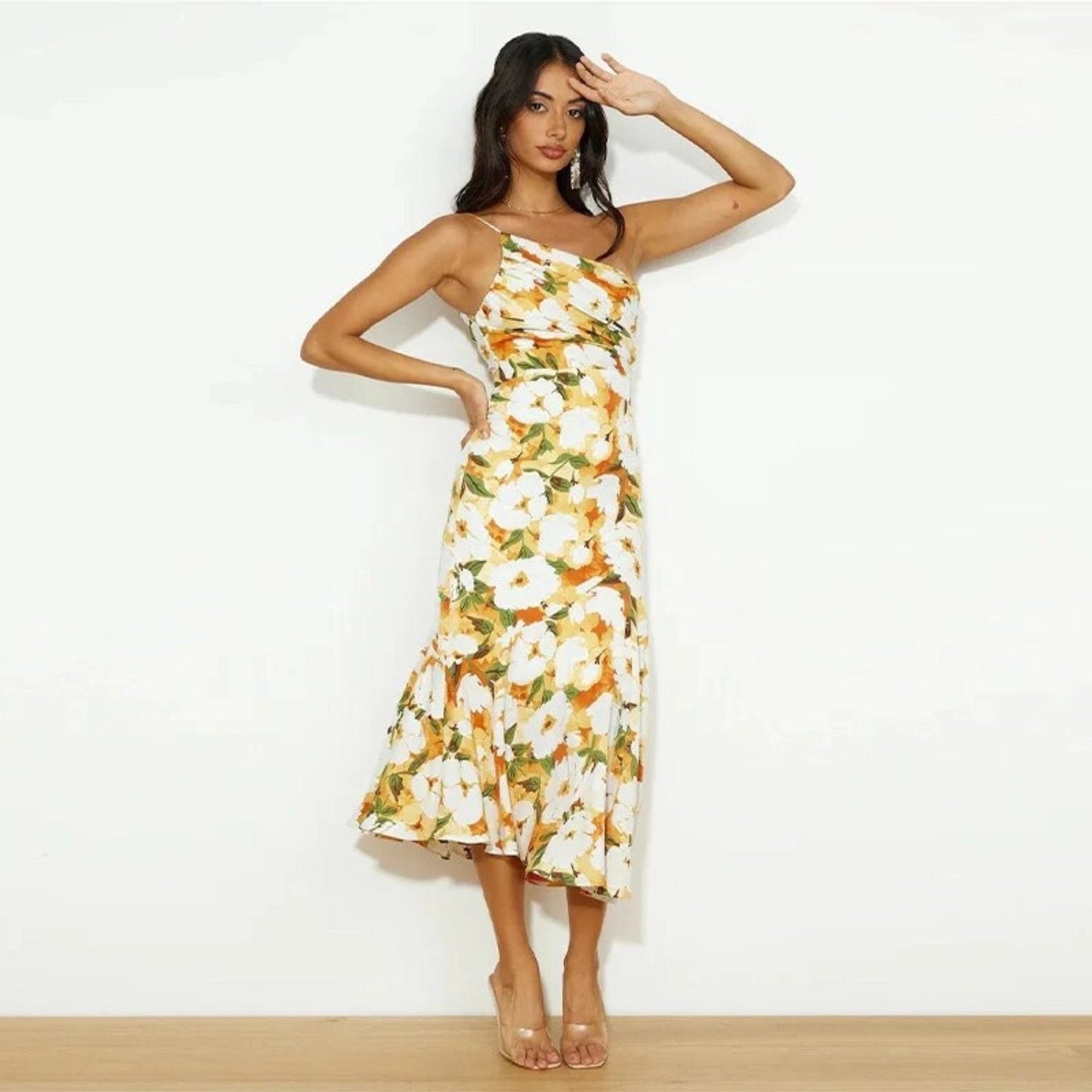Carina™| Asymmetrisches Maxikleid mit floralem Muster