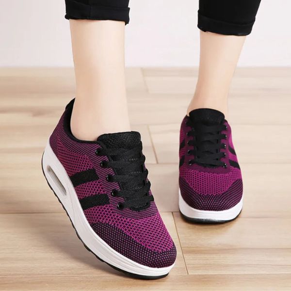 Damen Sneakers – Atmungsaktives Strickmaterial – Gepolsterte Sohle – Schnürverschluss