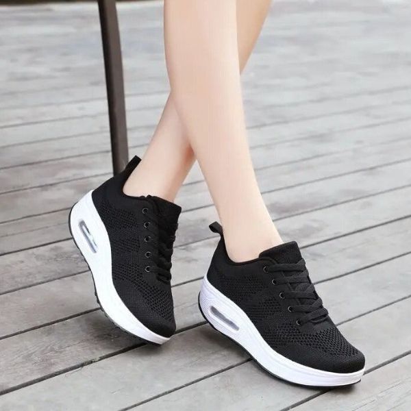 Damen Sneakers – Atmungsaktives Strickmaterial – Gepolsterte Sohle – Schnürverschluss