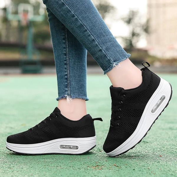 Damen Sneakers – Atmungsaktives Strickmaterial – Gepolsterte Sohle – Schnürverschluss