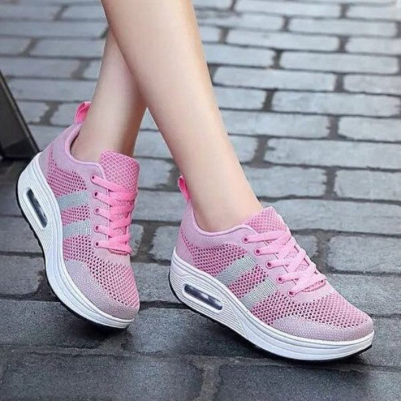Damen Sneakers – Atmungsaktives Strickmaterial – Gepolsterte Sohle – Schnürverschluss