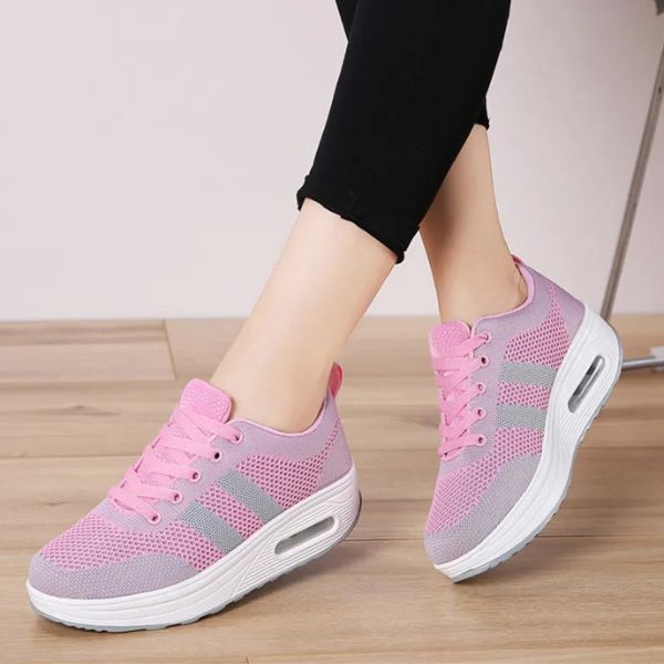 Damen Sneakers – Atmungsaktives Strickmaterial – Gepolsterte Sohle – Schnürverschluss