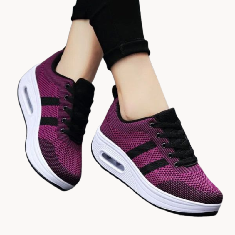Damen Sneakers – Atmungsaktives Strickmaterial – Gepolsterte Sohle – Schnürverschluss