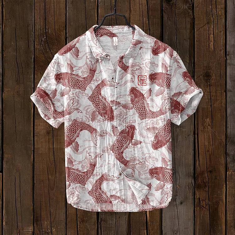 Lisbeth™ | Vintage-Shirt mit japanischen Fischmotiven