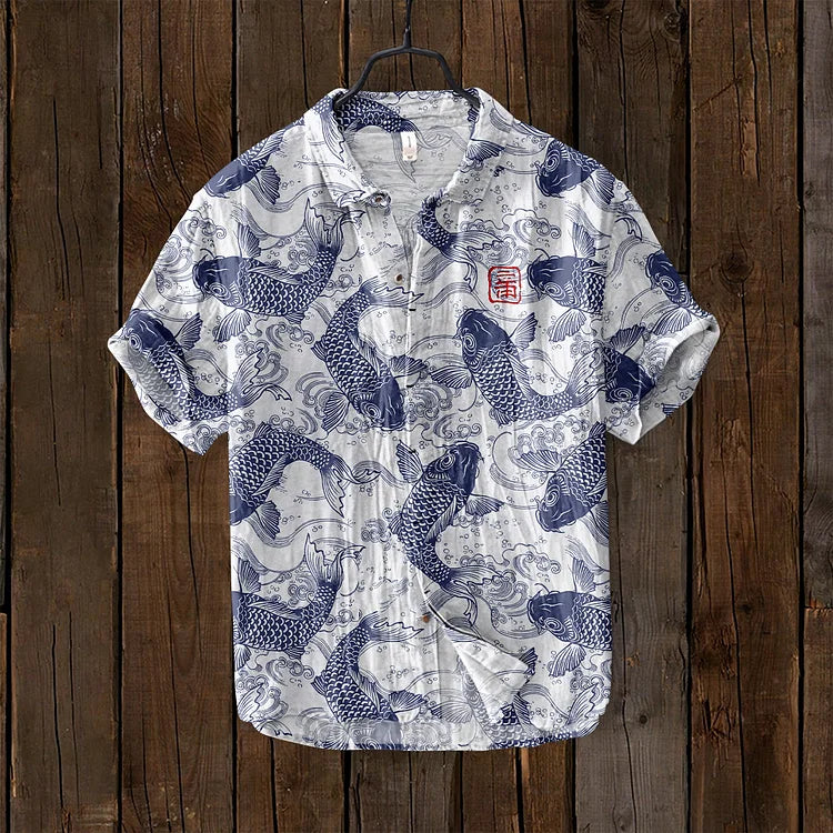 Lisbeth™ | Vintage-Shirt mit japanischen Fischmotiven