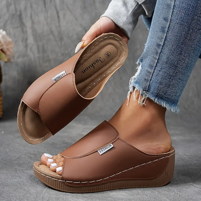 Bequeme Slides mit Fußgewölbeunterstützung – Einfarbige Damensandalen – Atmungsaktiv