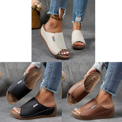 Bequeme Slides mit Fußgewölbeunterstützung – Einfarbige Damensandalen – Atmungsaktiv