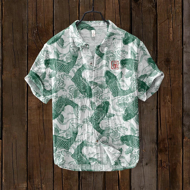 Lisbeth™ | Vintage-Shirt mit japanischen Fischmotiven
