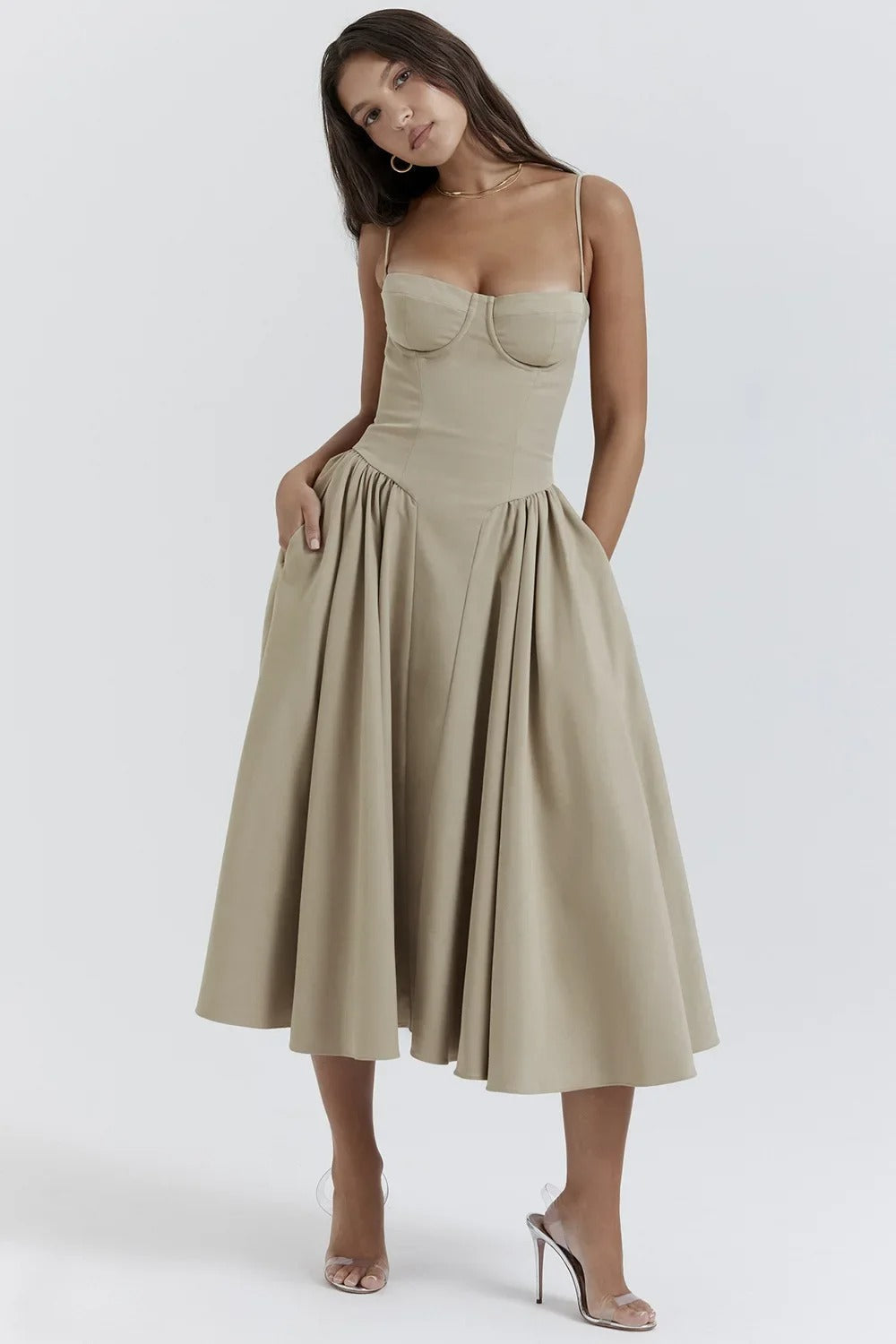 Helena™ | Ärmelloses Korsett-Midikleid