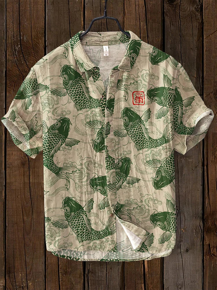 Lisbeth™ | Vintage-Shirt mit japanischen Fischmotiven