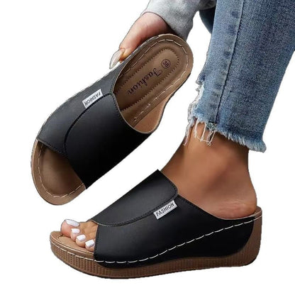 Bequeme Slides mit Fußgewölbeunterstützung – Einfarbige Damensandalen – Atmungsaktiv