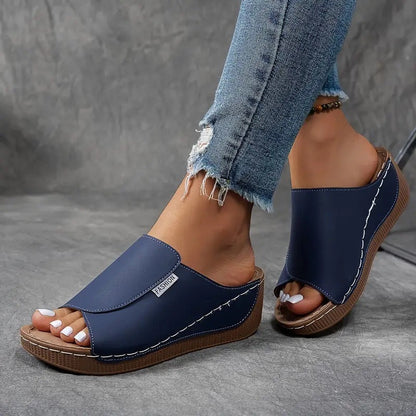 Bequeme Slides mit Fußgewölbeunterstützung – Einfarbige Damensandalen – Atmungsaktiv
