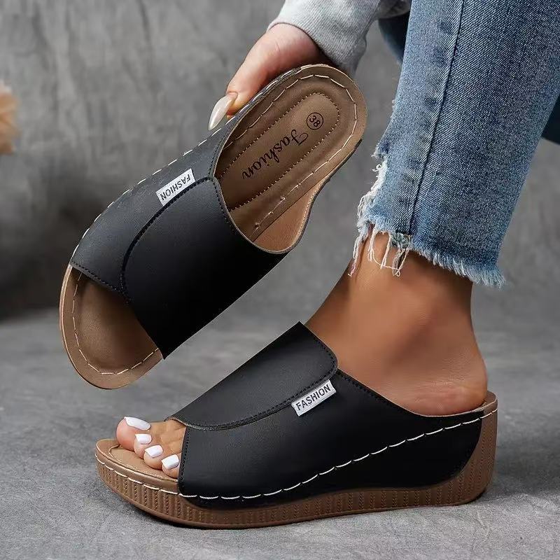 Bequeme Slides mit Fußgewölbeunterstützung – Einfarbige Damensandalen – Atmungsaktiv