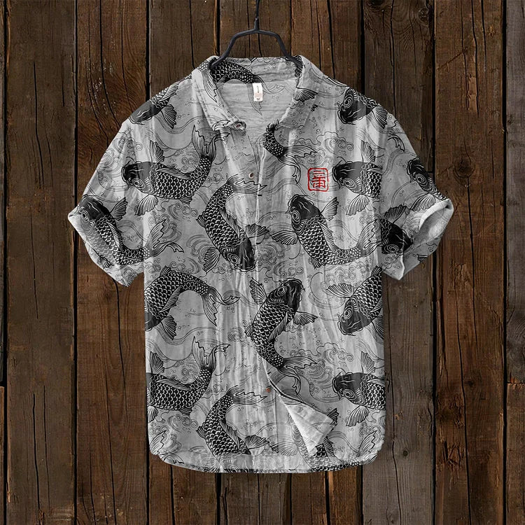 Lisbeth™ | Vintage-Shirt mit japanischen Fischmotiven